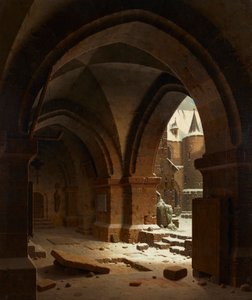 Blick auf den Klosterhof im Winter