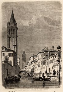 Der Rezonico-Kanal, Zeichnung von Karl Girardet (1813-1871), zur Illustration der Reise von Adalbert de Beaumont nach Venedig, um 1850. Gravur in „Le tour du monde“, herausgegeben von Edouard Charton.