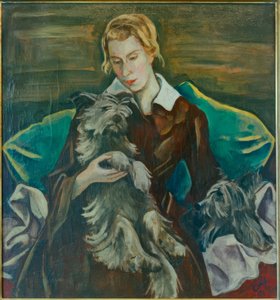 Bildnis Felicitas Haller mit ihren Skyeterriern Romulus und Remus