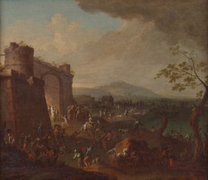 Jahrmarkt vor einem Stadttor von Karl Josef Aigen