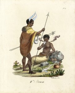 Afrikanische Krieger mit Waffen von Karl Joseph Brodtmann