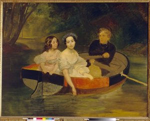 Selbstporträt mit Baronin Yekaterina Meller Zakomelskaya und ihrer Tochter in einem Boot (Detail) von Karl Pavlovich Bryullov