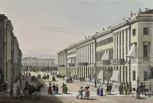 Die Mikhailovskaya-Straße mit Blick auf den Michael-Palast in St. Petersburg, erste Hälfte des 19. Jahrhunderts