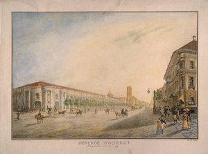 Blick auf den Newski-Prospekt in der Nähe des Gostiny Dvor in Sankt Petersburg, 1823 von Karl Petrovich Beggrov