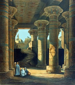 Innenansicht der Säulenhalle von Esneh. Lithographie nach Karl Richard Lepsius (1810-1884) Preußischer Ägyptologe. Isna Oberägypten Archäologie Religion Mythologie Altes Ägypten