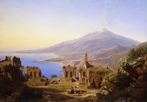 Teatro Greco, Taormina, mit Ätna im Hintergrund, 1852 von Karl Robert Kummer