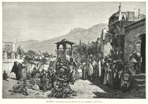 Verteilung von Datteln auf einem Friedhof, Kairo, Ägypten (Lithografie) von Karl Wilhelm Gentz