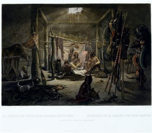 Das Innere der Hütte eines Mandan-Häuptlings, graviert von Narcisse Edmond Desmadryl, ca. 1835 von Karl after Bodmer