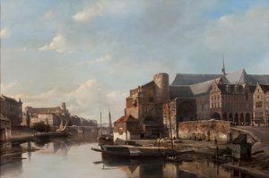 Capriccio-Ansicht einer niederländischen Stadt an einem Fluss von Kaspar Karsen