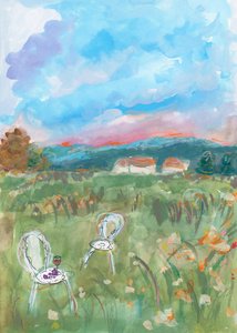 Aquarell Tiefrosa Sonnenuntergang