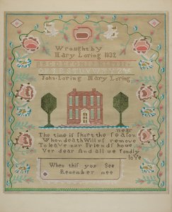 Stickmustertuch, ca. 1937 von Katherine Hastings