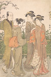 Eine Gruppe von drei Frauen begleitet von einem Diener, 1780-1795 von Katsukawa Shuncho