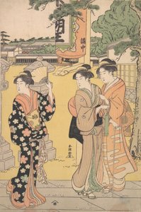 Messebesucher im Gelände eines buddhistischen Tempels, ca. 1789 von Katsukawa Shuncho