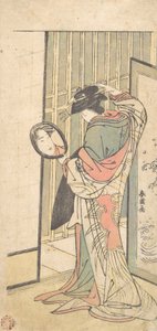 Eine Kurtisane betrachtet ihr Spiegelbild in einem Handspiegel, ca. 1787 von Katsukawa Shun