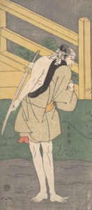 Arashi Ryuzo als ein Mann nur in einem hellblauen Gewand gekleidet