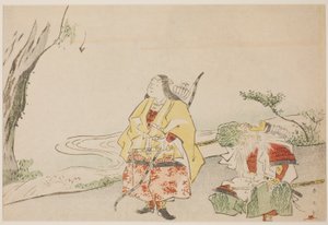 Kaiserin Jingu (links) und ihr Minister Takenouchi no Sukune (rechts) von Katsukawa Shun