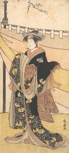 Der Schauspieler Nakayama Tomisaburo als Frau bei einem Picknick unter Herbstahornbäumen, ca. 1792