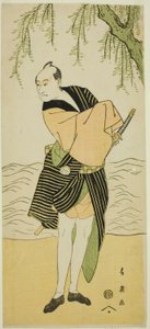 Der Schauspieler Sawamura Sojuro III als Ume no Yoshihei im Stück Suda no Haru Geisha Katagi, aufgeführt im Kiri-Theater im ersten Monat, 1796