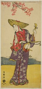 Der Schauspieler Sawamura Tamagashira als wandernder Musiker im Stück Dai Danna Kanjincho, aufgeführt im Kawarazaki-Theater im elften Monat, 1790