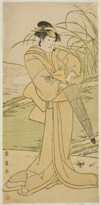 Der Schauspieler Yamashita Kinsaku II als Okaya im Stück Yomogi Fuku Noki no Tamamizu, aufgeführt im Kiri-Theater im fünften Monat, 1795 von Katsukawa Shun