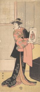 Der dritte Segawa Kikunojo als Frau in einem Raum stehend von Katsukawa Shun