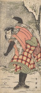 Unidentifizierter Schauspieler als Kyokaku am Fuße einer Klippe im Schneesturm, ca. 1793 von Katsukawa Shun