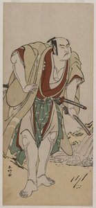 Otani Hiroji III als ein Samurai, der neben einem Bach steht