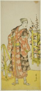 Der Schauspieler Matsumoto Koshiro IV als Pflanzverkäufer Awashima no Yonosuke im Stück Mukashi Otoko Yuki no Hinagata, aufgeführt im Ichimura-Theater im elften Monat, 1781 von Katsukawa Shunsen