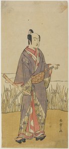 (Ein Schauspieler in einer Samurai-Rolle mit einer Bambusflöte) von Katsukawa Shunsho