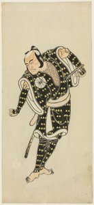 Schauspieler Bandô Matatarô IV als Gempachibyôe in „Schneeflocken: Pflaumenblüten Kaomise“ („Mutsu no hana ume no kaomise“)