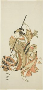 Der Schauspieler Iwai Hanshirô IV führt den Dreifach-Regenschirmtanz in „Blume Japans: Ono no Komachis fünf Charaktere“ („Kuni no Hana Ono no Itsumoji“) auf