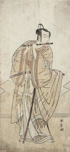 Ein Schauspieler, der eine Flöte spielt von Katsukawa Shunsho