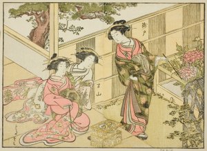 Kurtisanen des Chojiya, aus dem Buch "Ein Vergleich der Schönheiten der Grünen Häuser: Ein Spiegel ihrer Formen (Seiro bijin awase sugata kagami)," Bd. 1