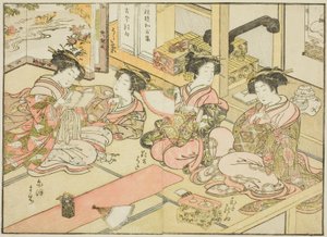 Kurtisanen von Ogiya, aus dem Buch "Spiegel der schönen Frauen der Vergnügungsviertel (Seiro bijin awase sugata kagami)," Bd. 1