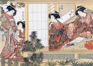 Japanische Kurtisanen lesen und schreiben, ca. 1776