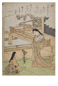 Silbe - Kyo aus der Serie Geschichten von Ise in modischen Brokatdrucken, ca. 1770-1773 von Katsukawa Shunsho
