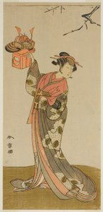 Der Schauspieler Arashi Hinaji I als Hananoi im Stück Gosho-zakura Horikawa Youchi, aufgeführt im Ichimura-Theater im vierten Monat, 1773