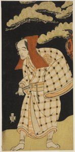 Der Schauspieler Arashi Otohachi I als Numataro Kyusei verkleidet als der Einbrecher Ipponzaemon im Stück Otokoyama Yunzei Kurabe, aufgeführt im Ichimura-Theater im elften Monat, 1768 von Katsukawa Shunsho