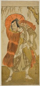 Der Schauspieler Ichikawa Danjuro V als Akushichibyoe Kagekiyo verkleidet als Bettler, im Stück Tsukisenu Haru Hagoromo Soga, aufgeführt im Ichimura-Theater im dritten Monat, 1777