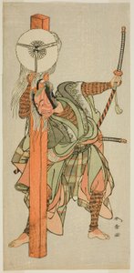 Der Schauspieler Ichikawa Danjuro V als Atomi no Ichii im Stück Miya-bashira Iwao no Butai, aufgeführt im Morita-Theater im siebten Monat, 1773