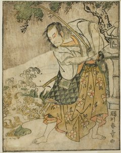 Der Schauspieler Ichikawa Danjuro V als Ogata no Sabura (?) im Stück Nue no Mori Ichiyo no Mato, aufgeführt im Nakamura-Theater im elften Monat, 1770 von Katsukawa Shunsho