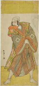 Der Schauspieler Ichikawa Danjuro V als Prinz Koretaka verkleidet als Kurier Izutsu Chuji, im Stück Yamato Kano Ariwara Keizu, aufgeführt im Nakamura-Theater im fünften Monat, 1781