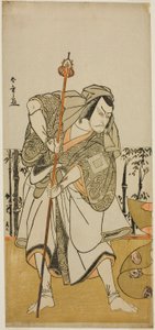 Der Schauspieler Ichikawa Danjuro V als Taira no Masakado verkleidet als Pilger Junjo im Stück Masakado Kammuri no Hatsuyuki, aufgeführt im Nakamura-Theater im elften Monat, 1777