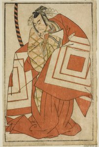 Der Schauspieler Ichikawa Danjuro V als Watanabe Kiou Takiguchi (?) im Stück Nue no Mori Ichiyo no Mato (?), aufgeführt im Nakamura-Theater (?) im elften Monat, 1770 (?)