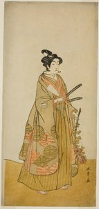 Der Schauspieler Ichikawa Monnosuke II als Kichisaburo, Tempelseite von Kichijo-ji, im Stück Sono Kyodai Fuji no Sugatami, aufgeführt im Morita-Theater im zweiten Monat, 1776