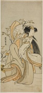 Der Schauspieler Iwai Hanshiro IV als Kojoro-gitsune von Hakata im Stück Hikitsurete Yagoe Taiheiki, aufgeführt im Morita-Theater im elften Monat, 1776