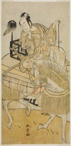 Der Schauspieler Matsumoto Koshiro IV als Ogata no Saburo verkleidet als Matsuura Saemon im Stück Ichi no Tomi Tsuki no Kaomise, aufgeführt im Morita-Theater im elften Monat, 1774
