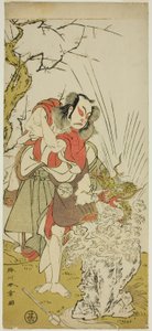 Der Schauspieler Nakamura Juzo II als Yushichi (?) im Stück Keisei Momiji no Uchikake (?), aufgeführt im Morita-Theater (?) im siebten Monat, 1772 (?)