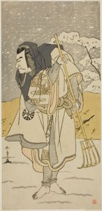 Der Schauspieler Nakamura Nakazo I als Akugenda Yoshira verkleidet als Pilger, im Stück Chigo Torii Tobiiri Kitsune, aufgeführt im Ichimura-Theater im elften Monat, 1777