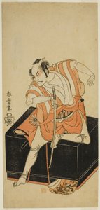 Der Schauspieler Nakamura Nakazo I als Izu no Jiro verkleidet als Kemmaku no Sabu im Stück Edo-zakura Sono Omokage, aufgeführt im Nakamura-Theater im fünften Monat, 1769 von Katsukawa Shunsho
